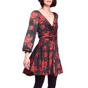 NWT - FREE PEOPLE Morning Light Printed Mini Dress Black Comb Size 10